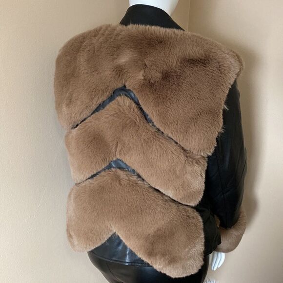 NWT Azalea Wang Faux Fur Leather Moto Jacket -Black & Brown - Size 1X - Picture 14 of 16